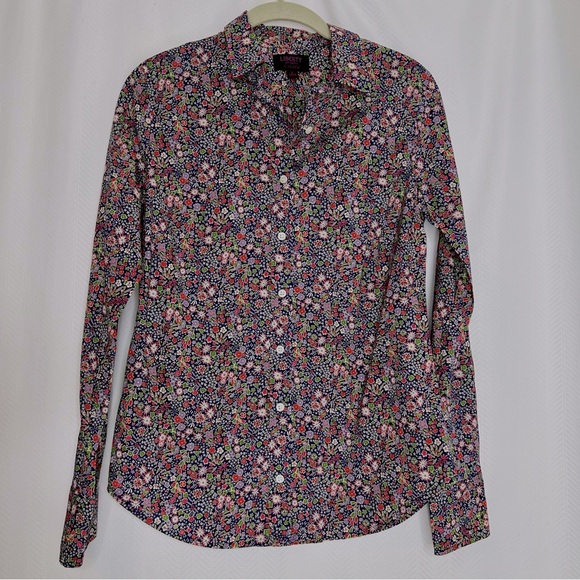 J Crew Liberty art Fabric button up blouse long sleeves size 2 multi - Picture 1 of 6